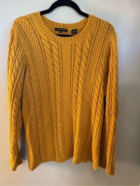 JEANNE PIERRE Women's Mustard Cable Knit Cotton SWEATER XL Crew Neck